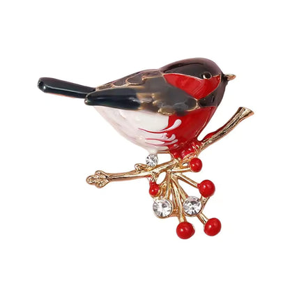 Delicate Rhinestone Birds On Flower Branches Brooches