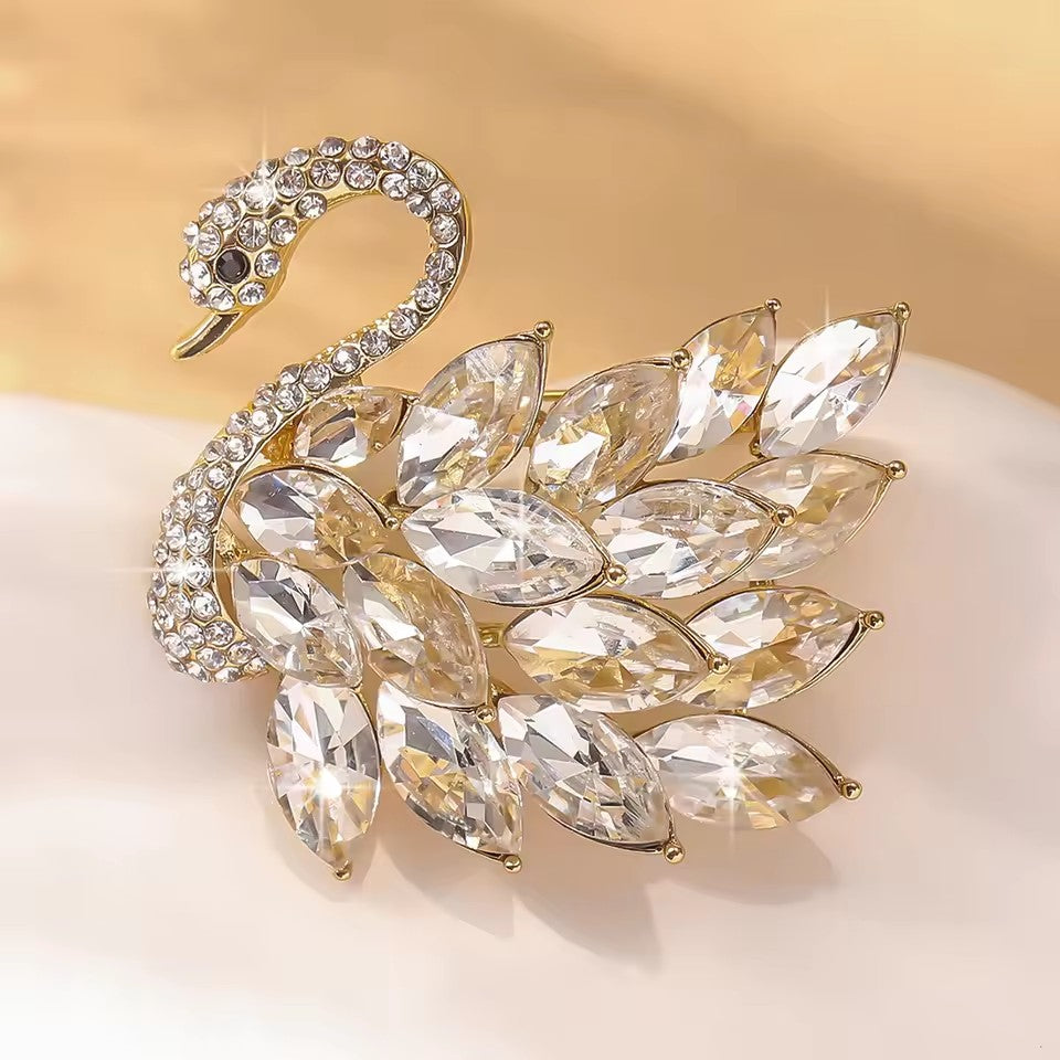 Elegant Crystal Swan Brooch